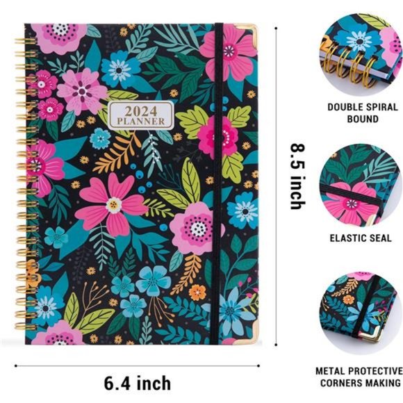 2024 Planner- Weekly & Monthly Planner, Spiral Bound with Tabs, Inner Pocket - Picture 8 of 8